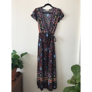Clad and Cloth Floral Wrap Maxi Dress